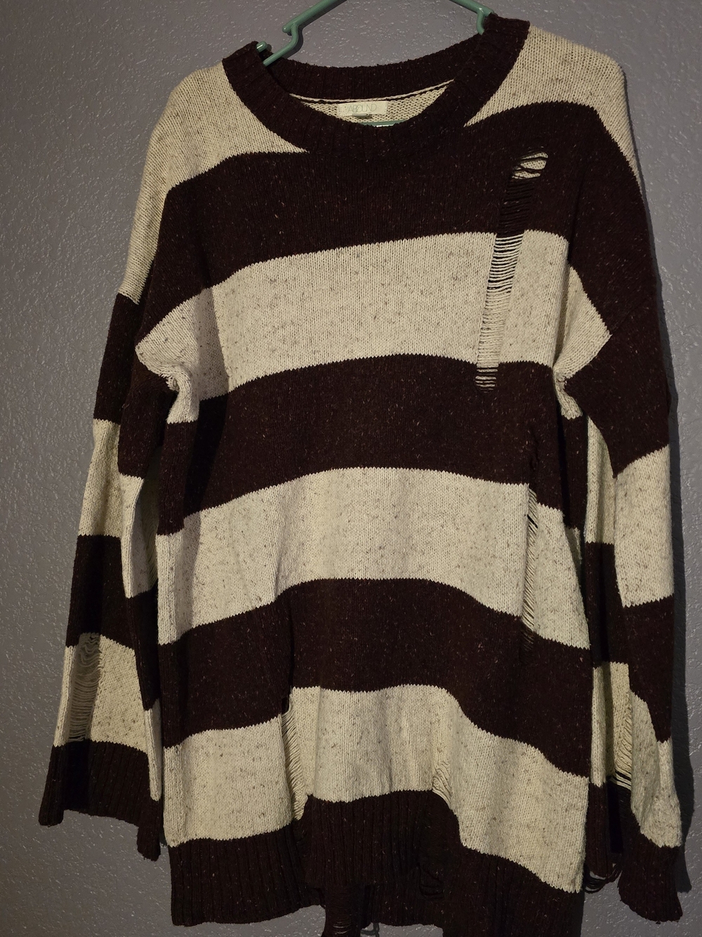 Abound Striped Long-Sleeve Sweater in Brown and Cream